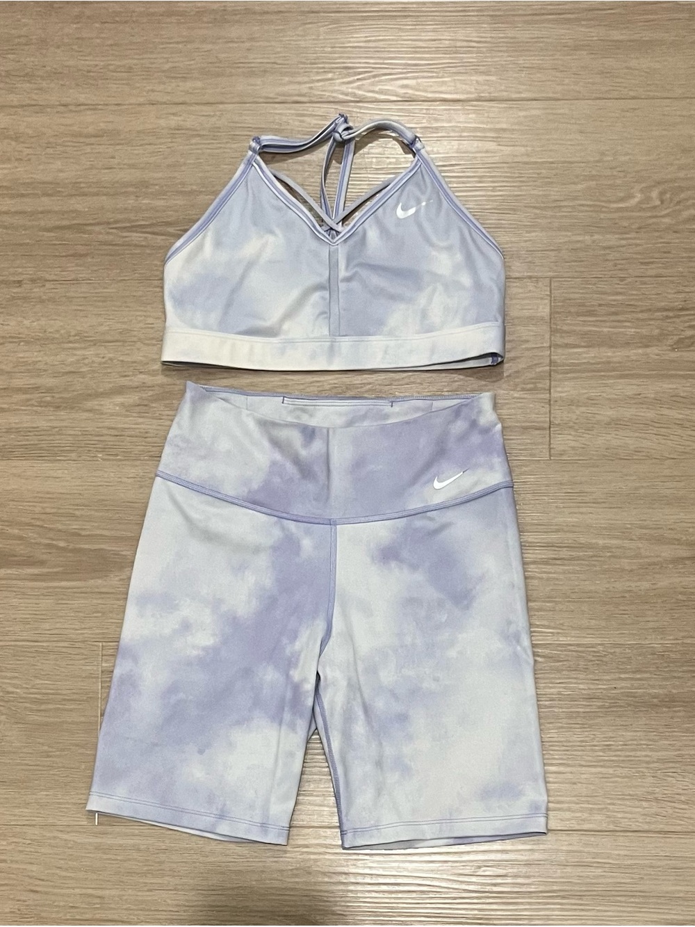 Nike Girls' Lavender Tie-Dye Bike Shorts & Strappy Sports Bra Set